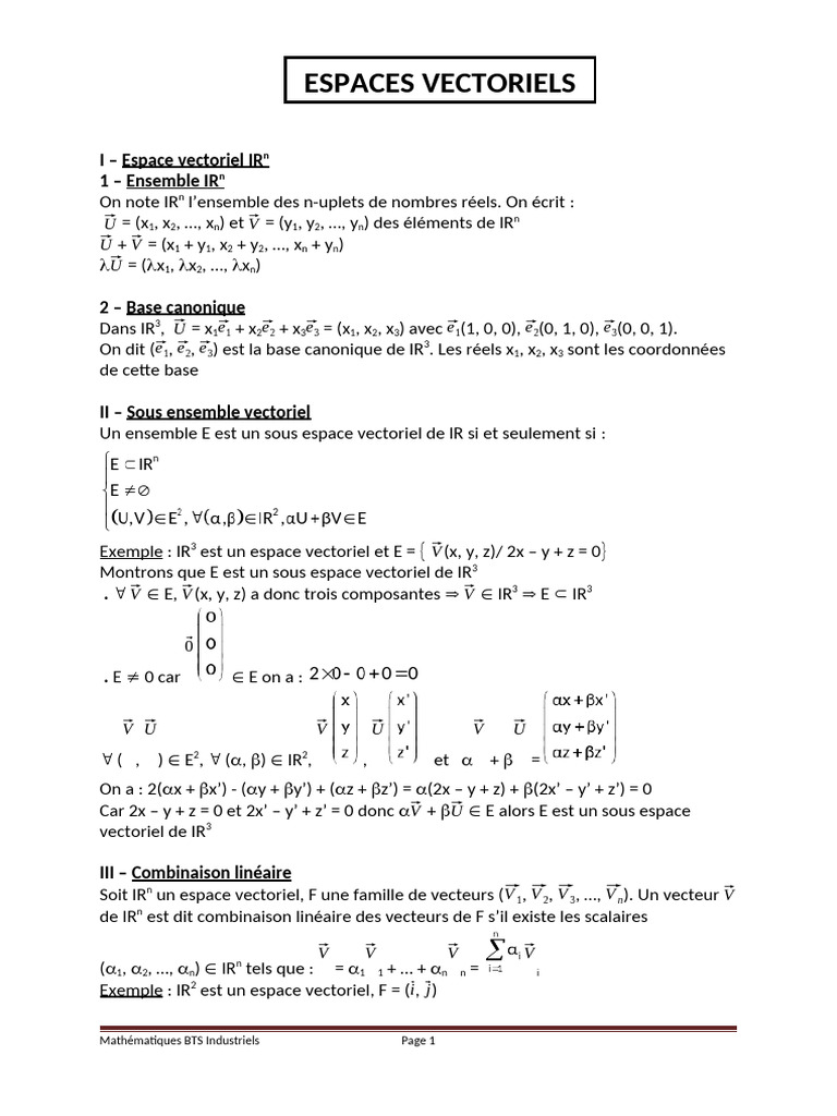 Base canonique et espaces vectoriels | PDF | Base (algèbre linéaire ...
