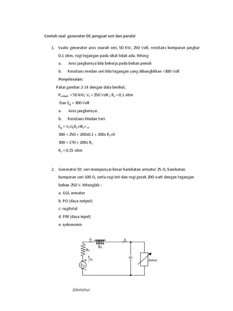 Contoh Soal Generator Dc Penguat Seri Dan Paralel