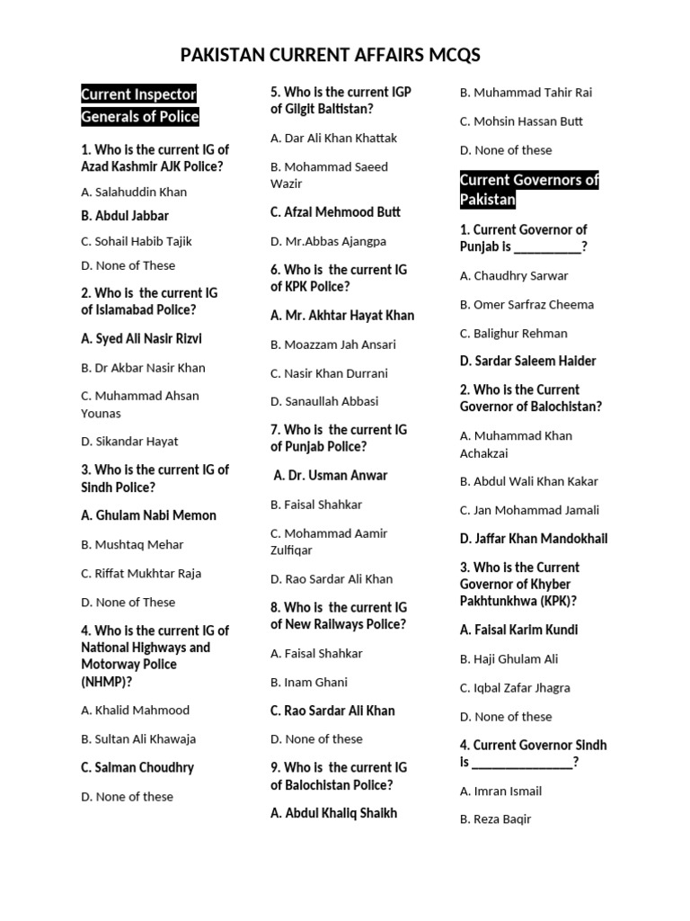 Pakistan Current Affairs MCQs 2023 | PDF | Khyber Pakhtunkhwa | Pakistan