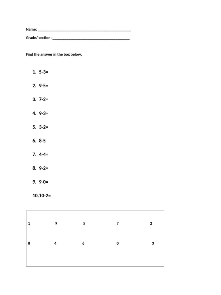Math Subtraction Worksheet for Kids | PDF