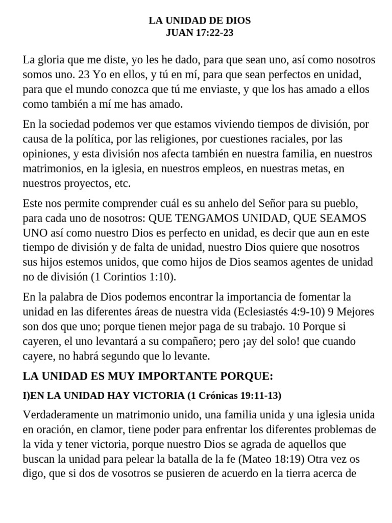 La Importancia de la Unidad en Dios | PDF | Creencia religiosa y doctrina