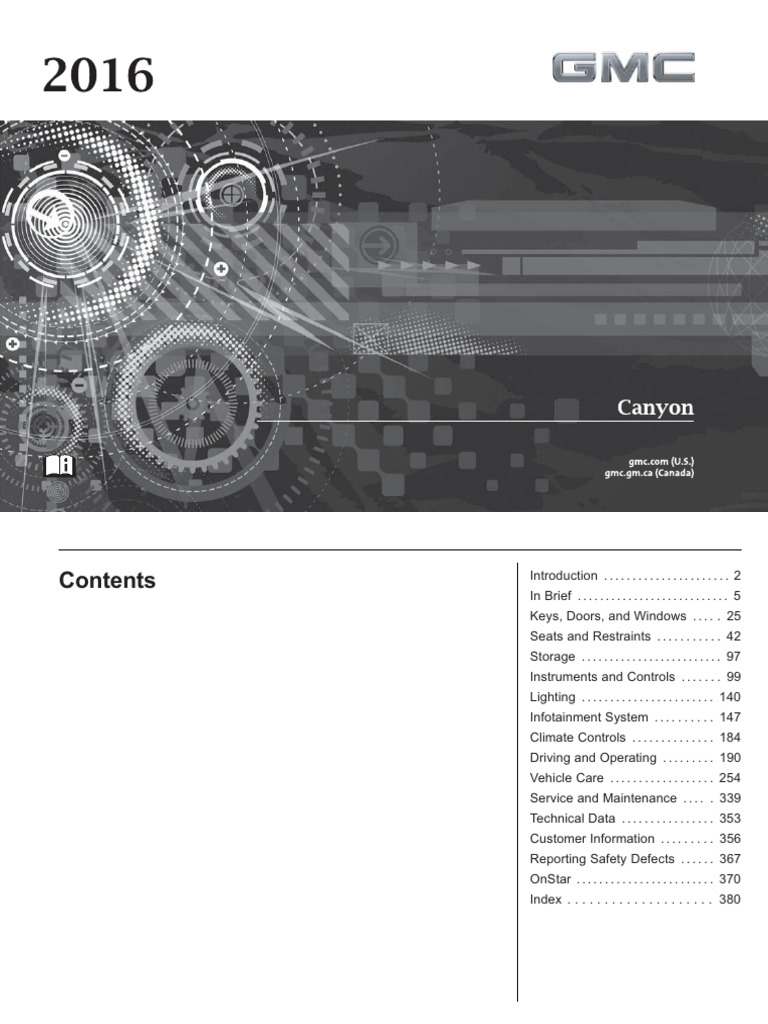2016 GMC Canyon Owner's Manual – OEM User Guide Reference Book (Bishkos)