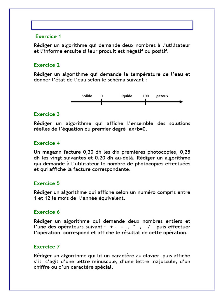 Exercices d'algorithmes de base | PDF