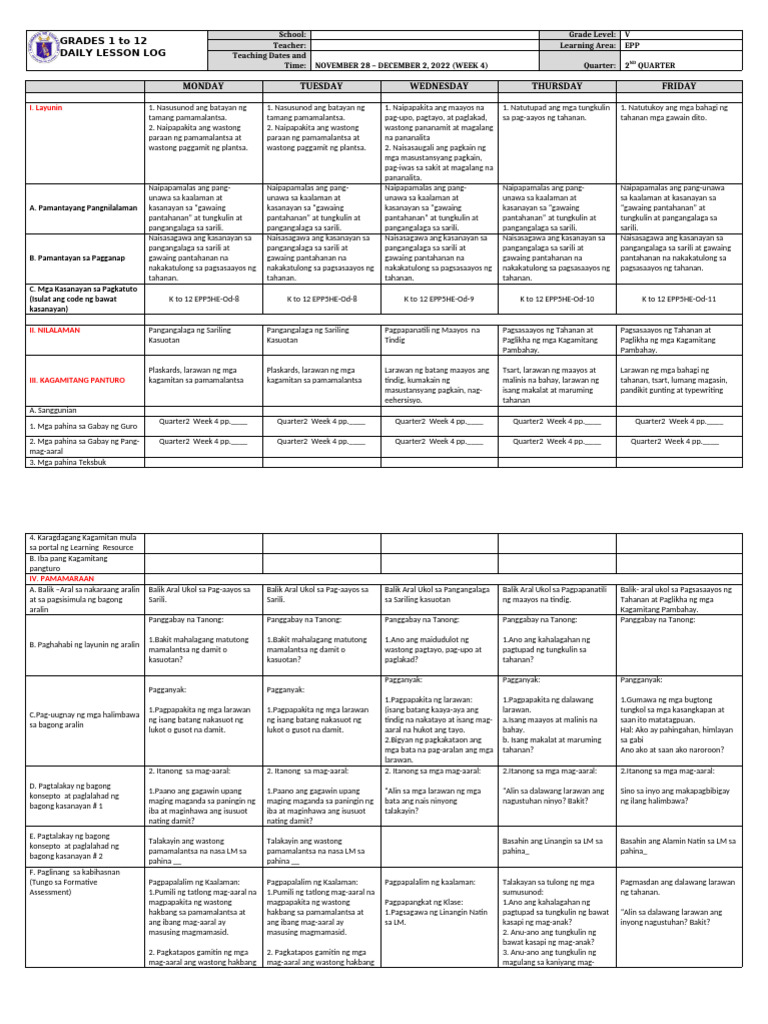 DLL - Epp 5 - Q2 - W4 | PDF