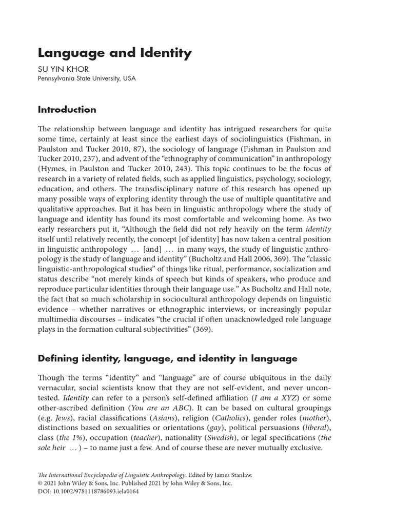 Language's Role in Shaping Identity | PDF | Identity (Social Science ...