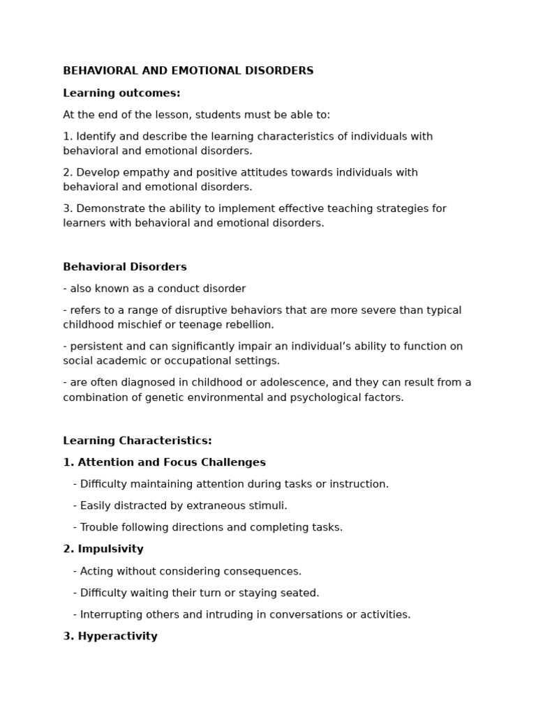 Behavioral and Emotional Disorders | PDF | Mental Disorder ...