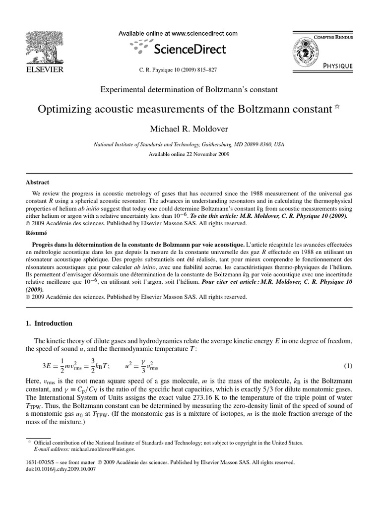 Optimizing Acoustic Measurement of The Boltzmann Constant | PDF | Gases ...