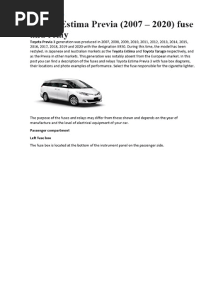 2007 Toyota Estima Fuse Box Guide | PDF | Land Vehicles