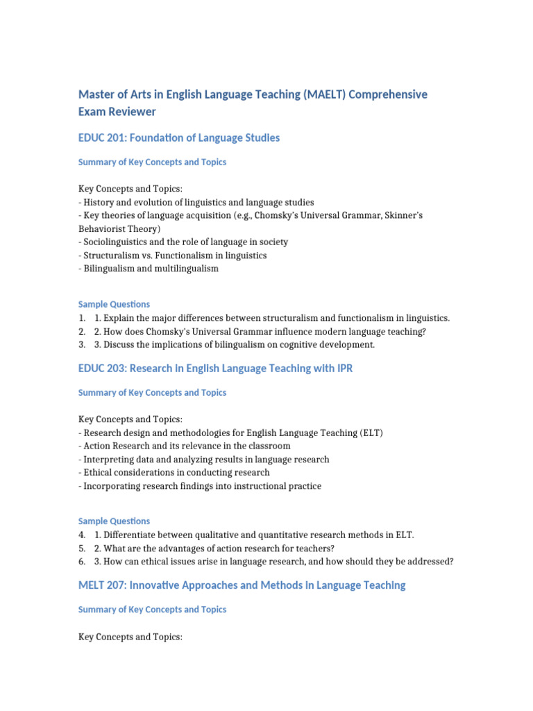 MAELT Comprehensive Exam Guide | PDF | Educational Assessment ...