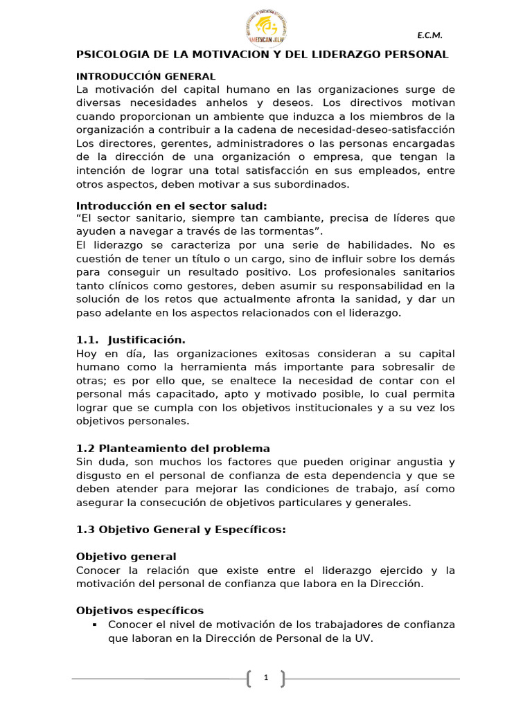 Psicologia de La Motivacion y Del Liderazgo Personal | PDF | Motivación ...