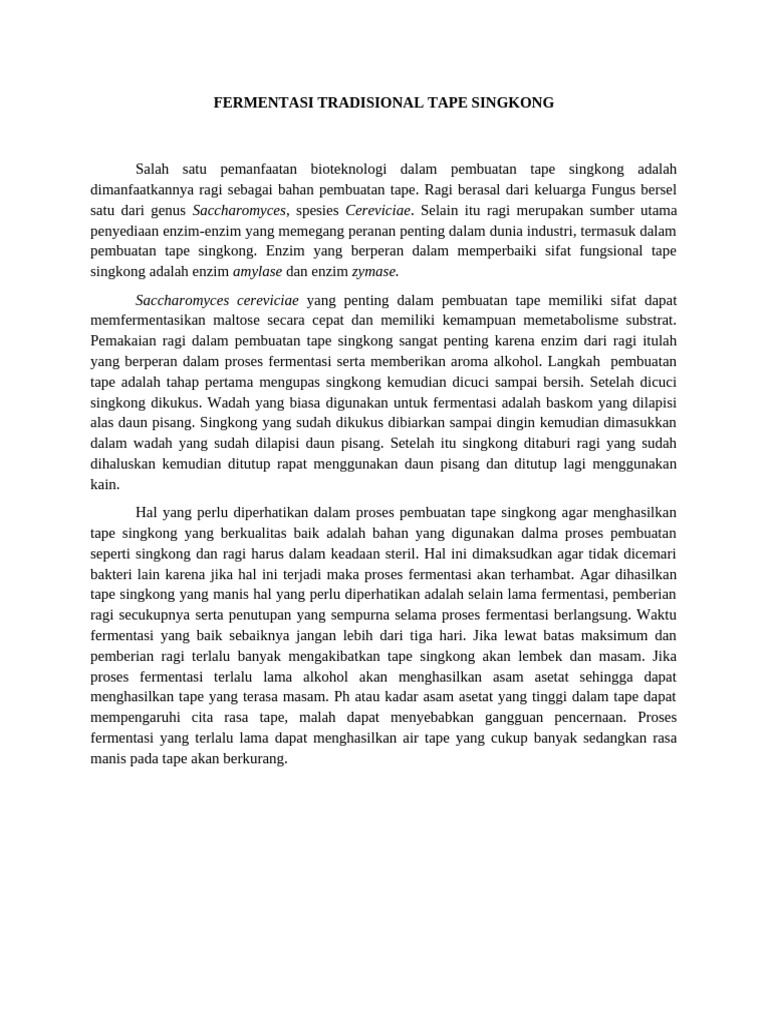 Proses Fermentasi Tape Singkong Tradisional | PDF