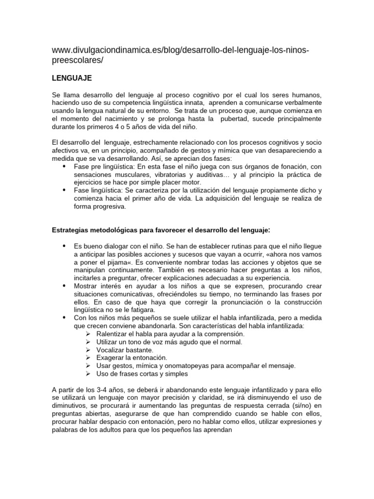Estrategias para el desarrollo del lenguaje | PDF | Aquisición de ...