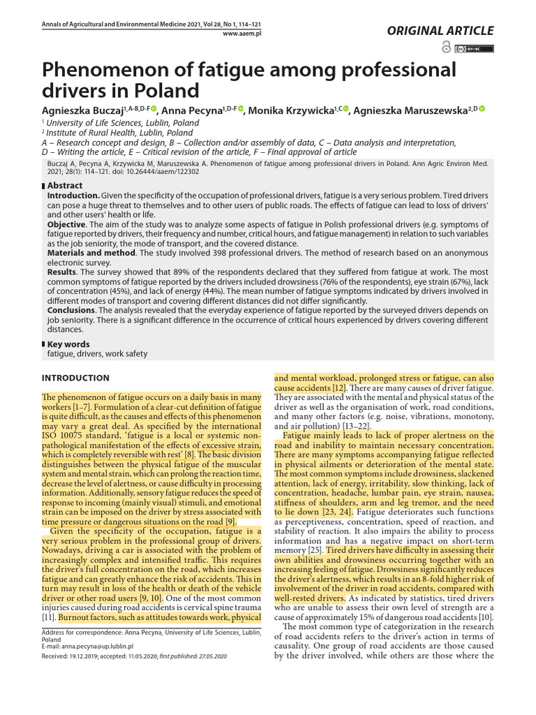 Fatigue in Polish Professional Drivers | PDF | Traffic Collision | Road