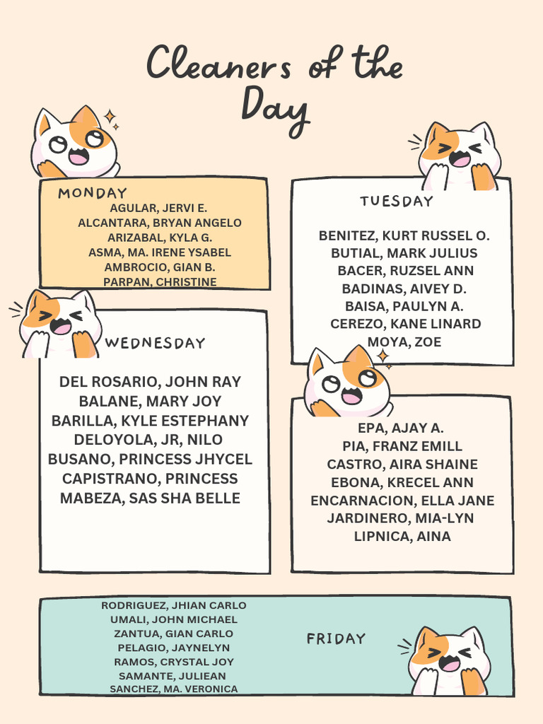 Weekly Cleaners Schedule | PDF