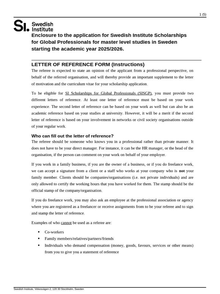 Reference Letter Guidelines for SI Scholarships | PDF | Employment ...
