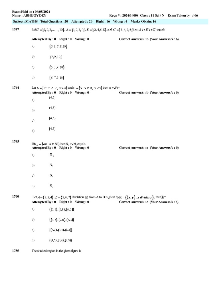 Maths Exam Results and Questions Analysis | PDF | Set (Mathematics ...
