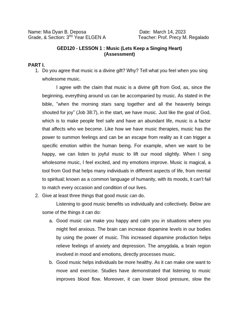 Music Lesson 1 Pdf Anxiety Feeling