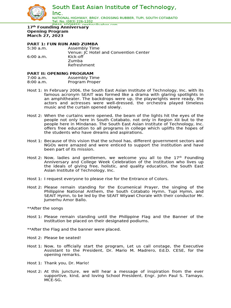 SEAIT 17th Founding Anniversary Program | PDF | Philippines
