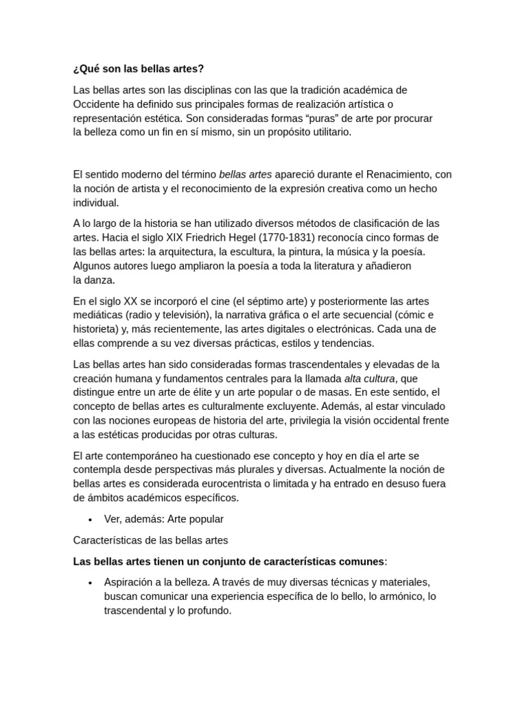 Definición y características de bellas artes | PDF | Bailes | Pinturas
