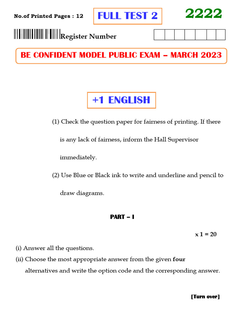 11th English Centum Question To Public Exam 2023 Model Question Paper 2