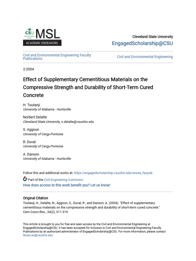 Effect of Supplementary Cementitious Materials On The Compressive | PDF ...