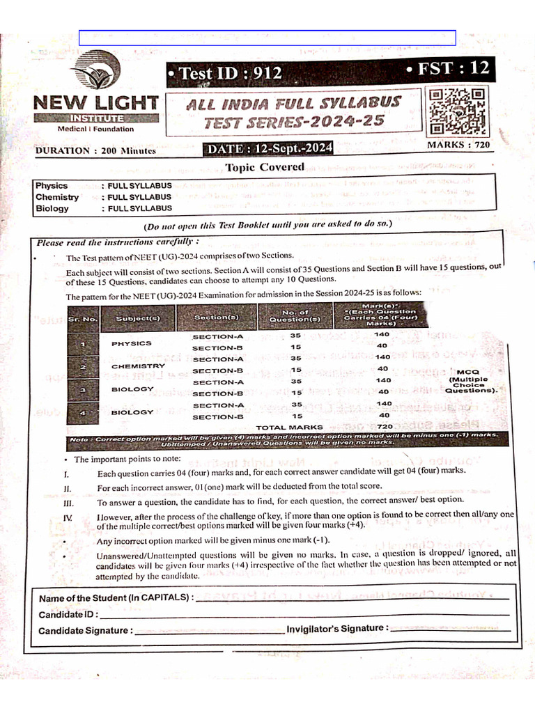 NEET Full Syllabus Test Guide | PDF