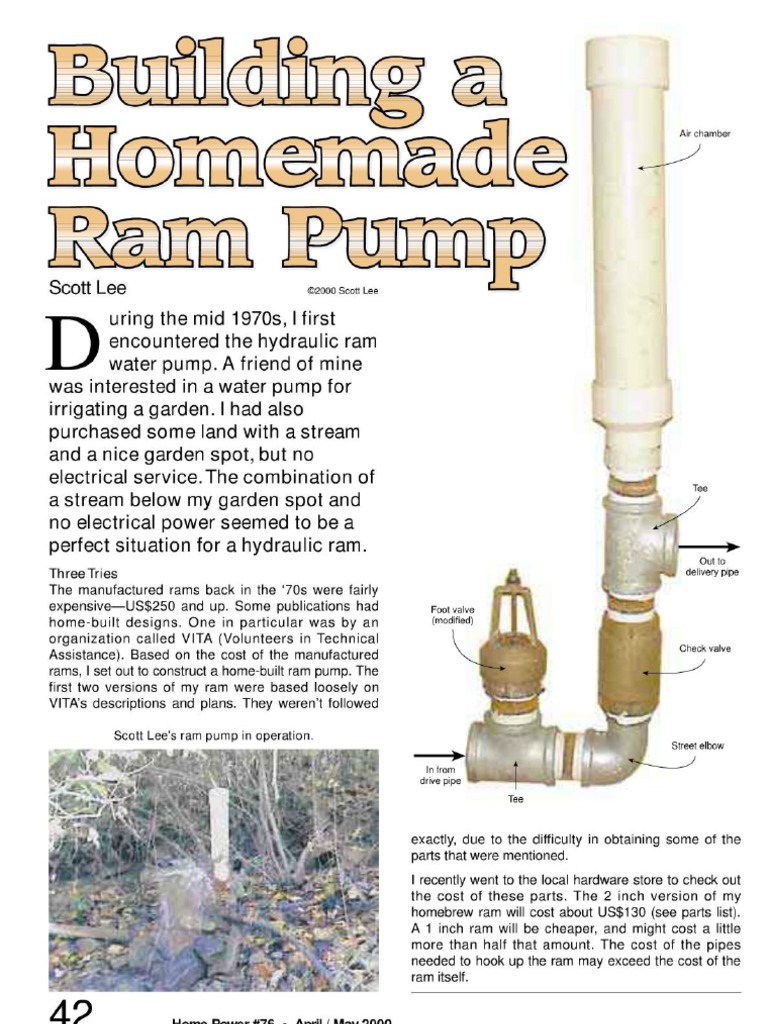 Hydraulic Water Ram Pump No Electricity Required Plans Homemade Alternative Energy