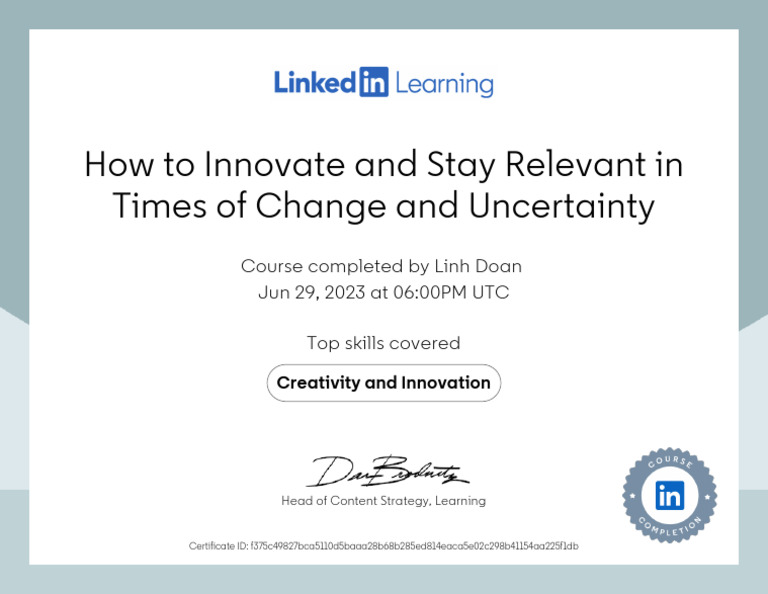 CertificateOfCompletion - How To Innovate and Stay Relevant in Times of ...