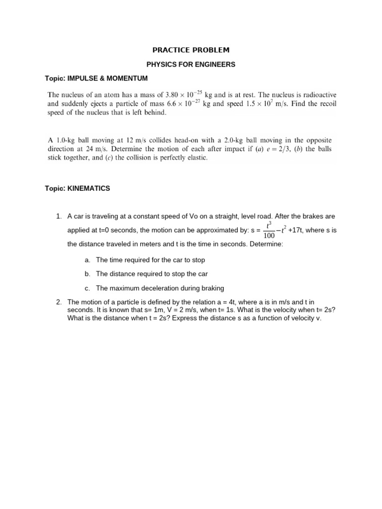 Practice Problem (Physics For Engineers) | PDF