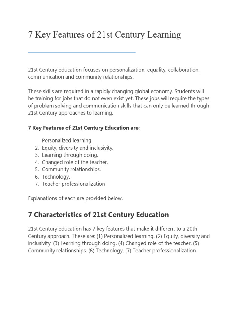 7 Features of 21st Century Learning | PDF | Learning | Teachers