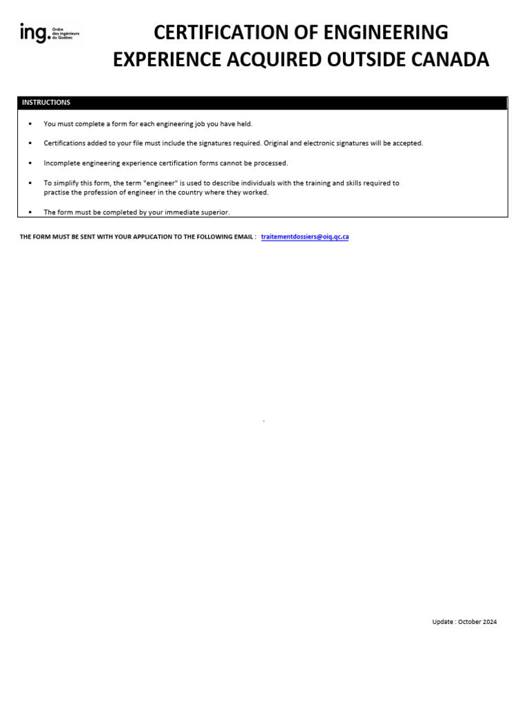 Engineering Experience Certification Form | PDF