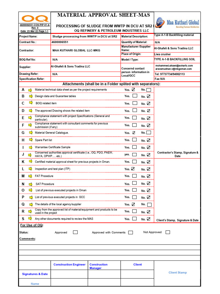 Sludge Processing Material Approval Sheet | PDF | Concrete | Quality