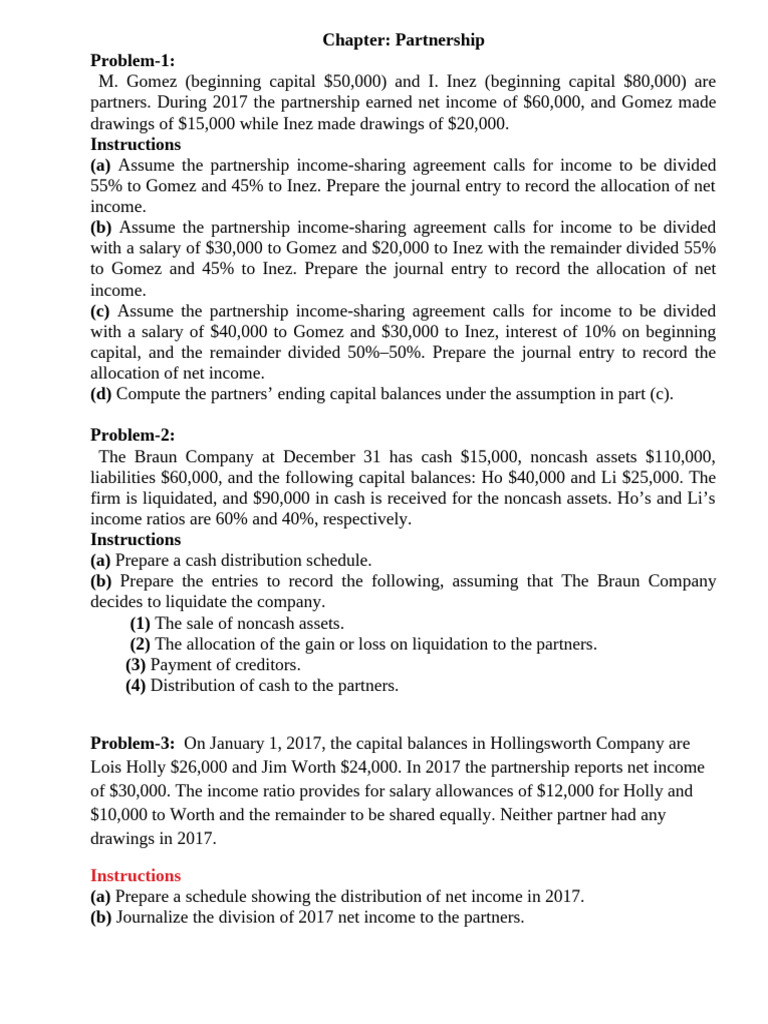 Partnership Income Allocation and Liquidation | PDF | Debits And ...