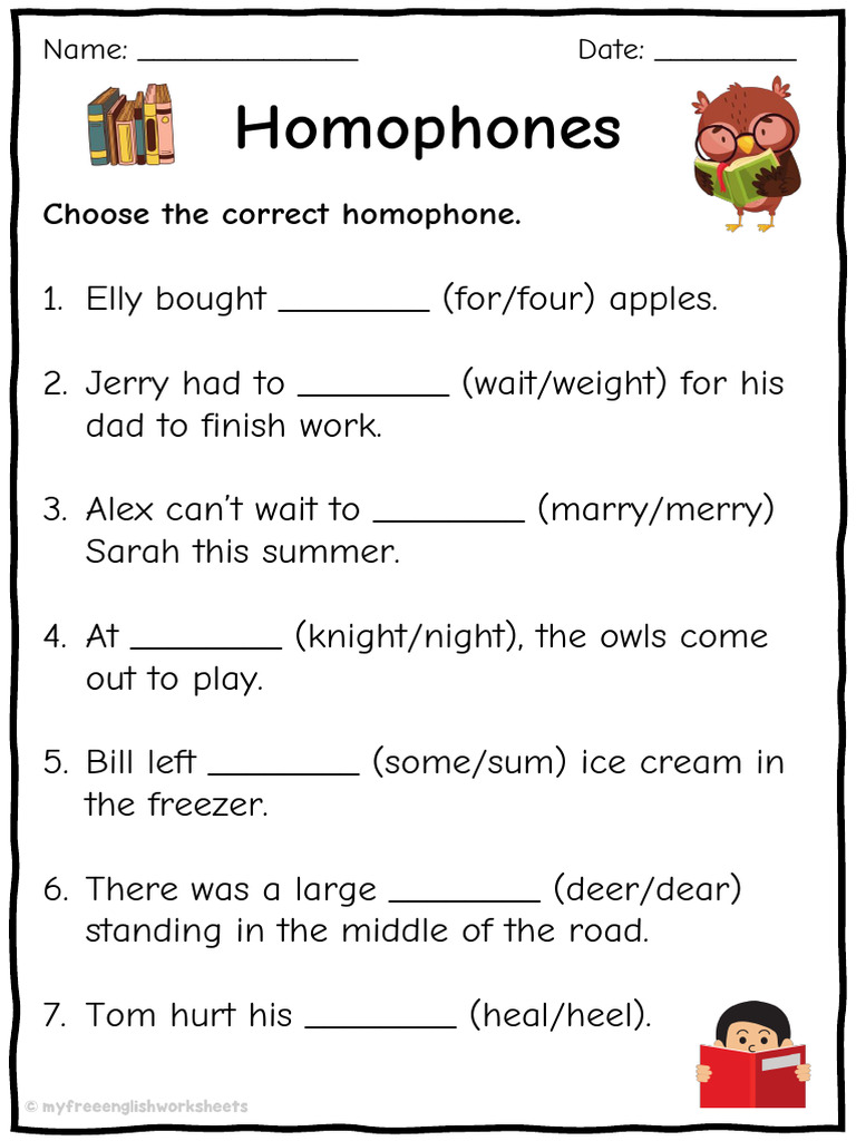 Grade 1 Homophones Worksheet | PDF