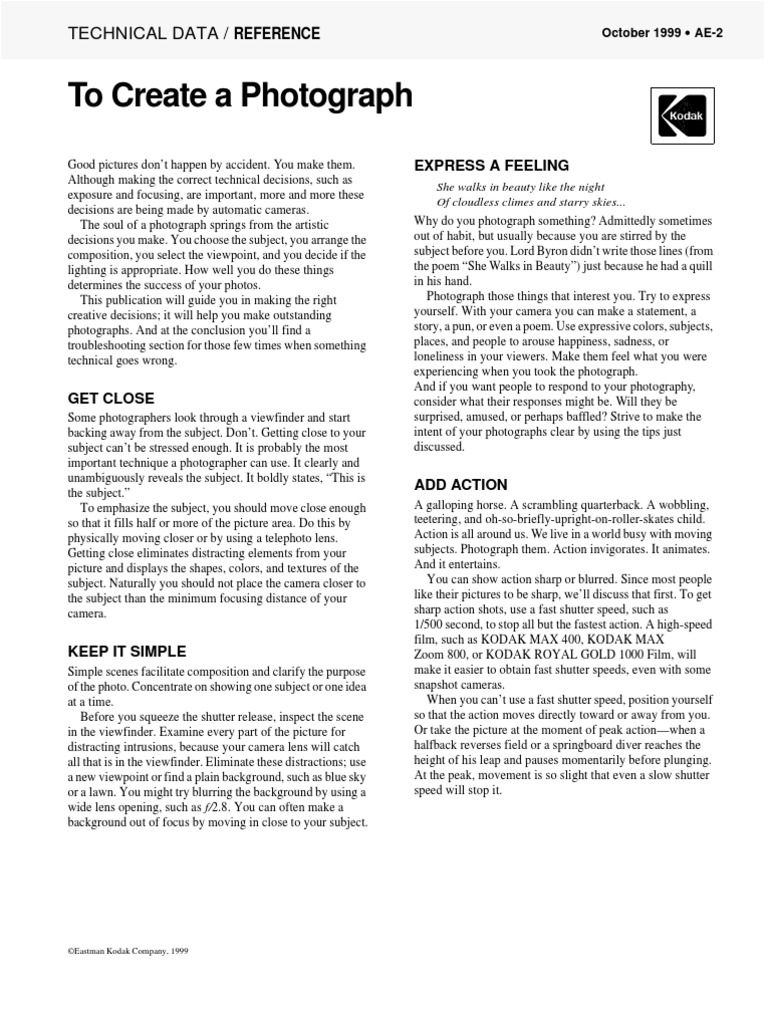 (Kodak) To Create A Photograph | PDF