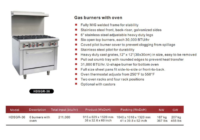 Foodmach HDS Heavy Duty Systems Gas Burner With Oven HDSGR 36 | PDF