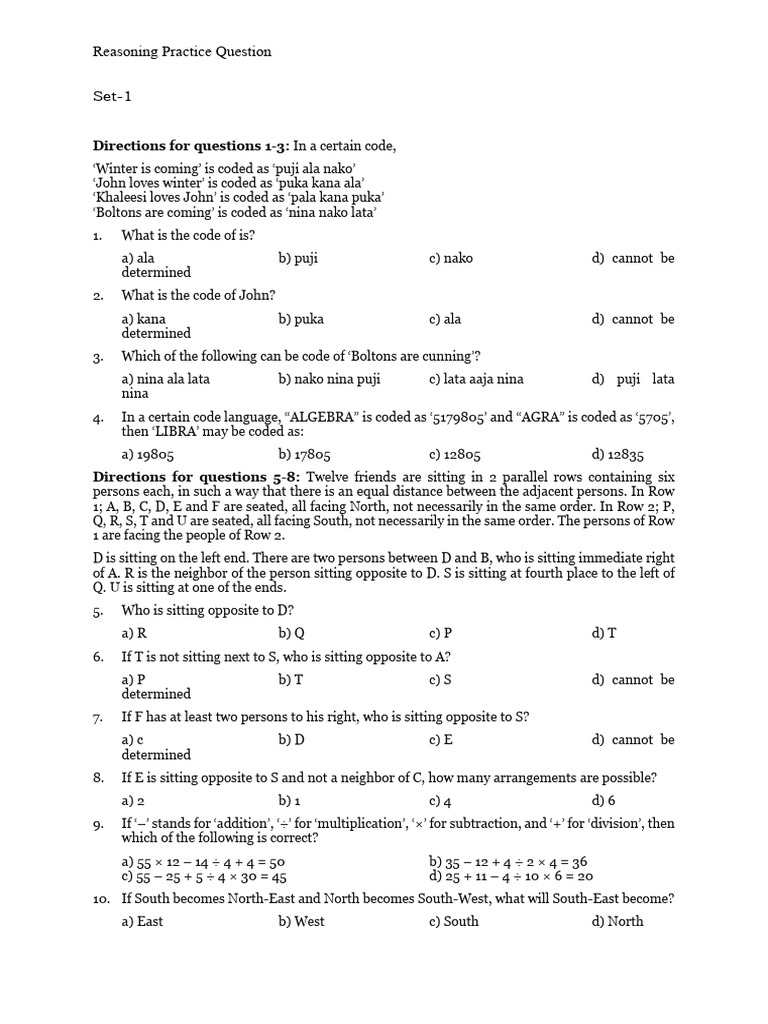 Reasoning Practice Questions Set Pdf Bowling Cricket Summer Sports