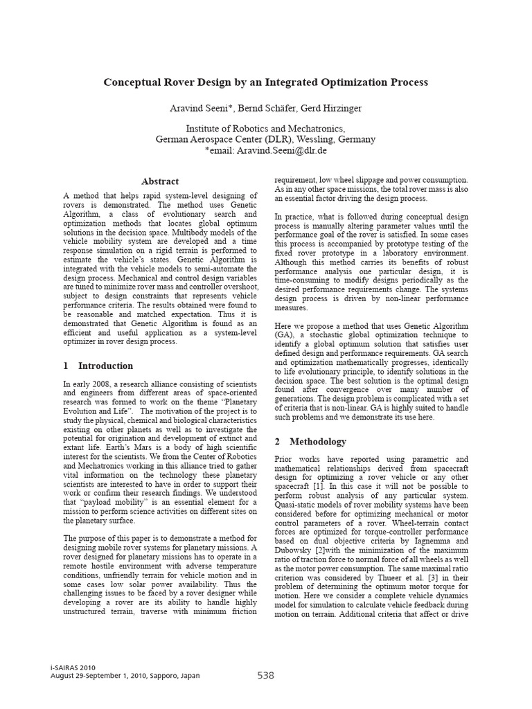 Conceptual Rover Design by An Integrated Optimization Process | PDF ...