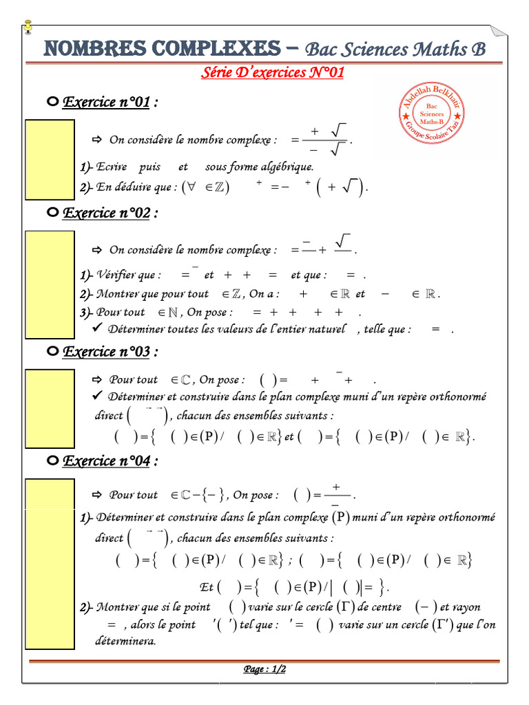 Exercices corrigés sur les nombres complexes | PDF | Théorie des ...