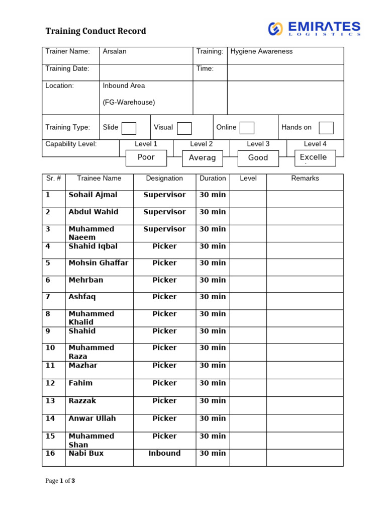 Hygiene Training for Warehouse Staff | PDF