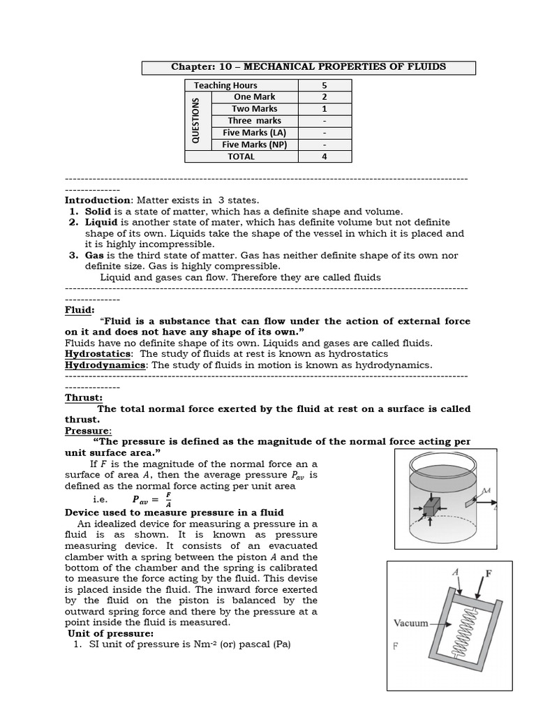 Mechanical Properties of Fluids Explained | PDF | Buoyancy | Pressure