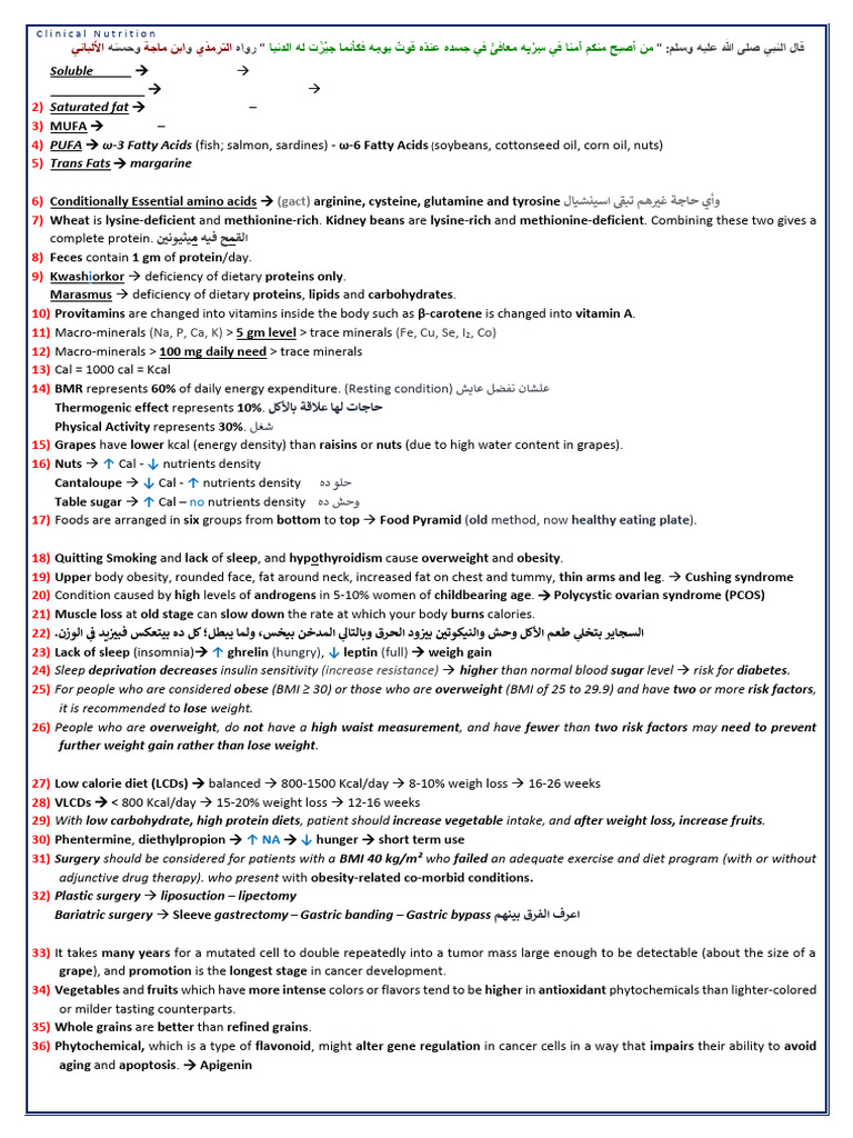Clinical Nutrition Mid Notes | PDF | Obesity | Fat