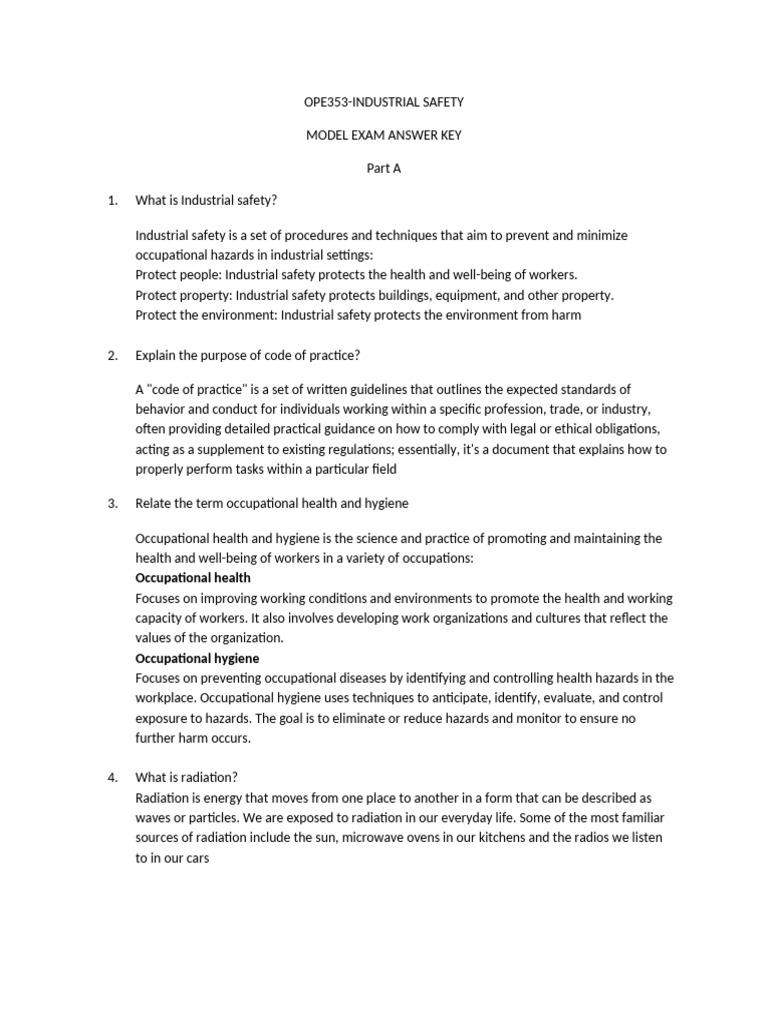 Industrial Safety Exam Answer Key | PDF | Occupational Safety And ...