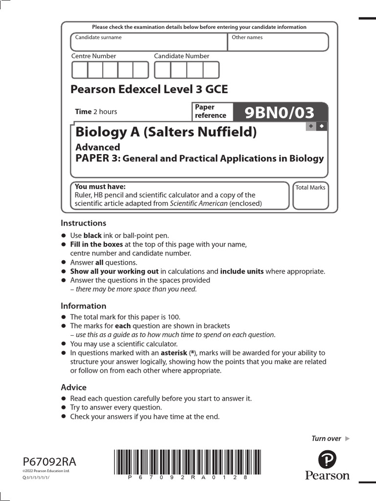 Edexcel A Level Biology Paper 3 Exam | PDF | Area | Organisms