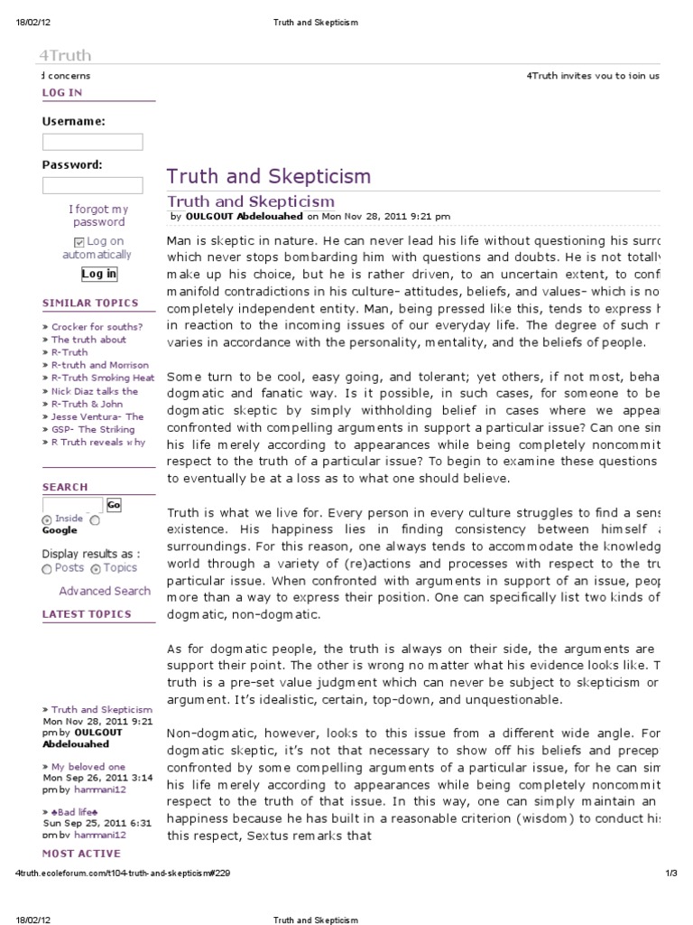 Truth and Skepticism | PDF | Skepticism | Propositional Attitudes