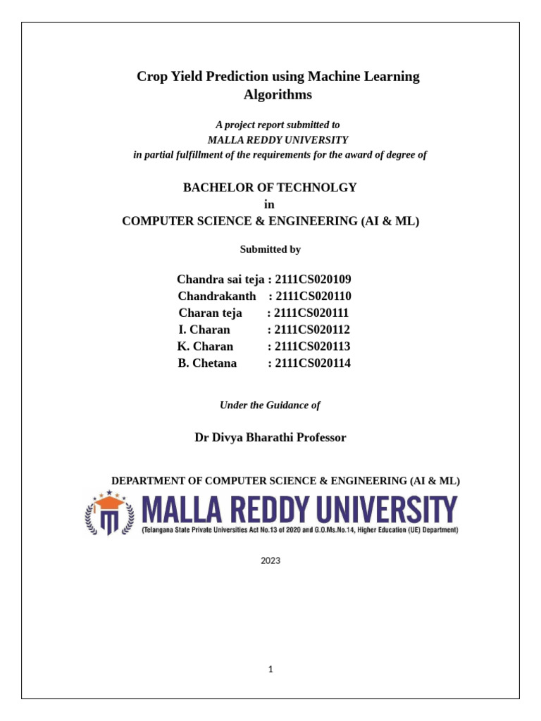 Crop Yield Prediction with ML Techniques | PDF | Agriculture | Mean ...