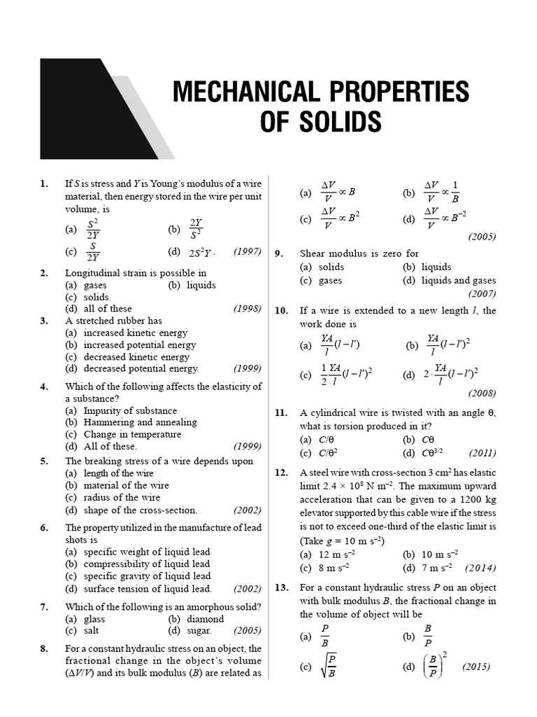 AIIMS Physics Solutions: Mechanical Properties | PDF | Elasticity ...