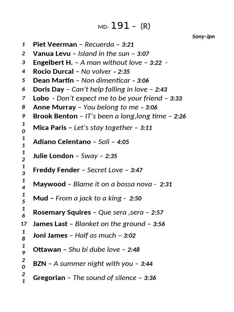 Classic Love Songs Compilation Tracklist | PDF | Musicians | Singers