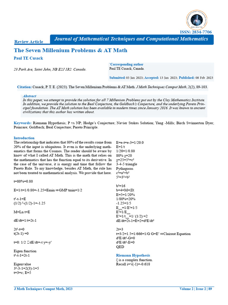 Solutions to the Seven Millennium Problems | PDF | Mathematical ...