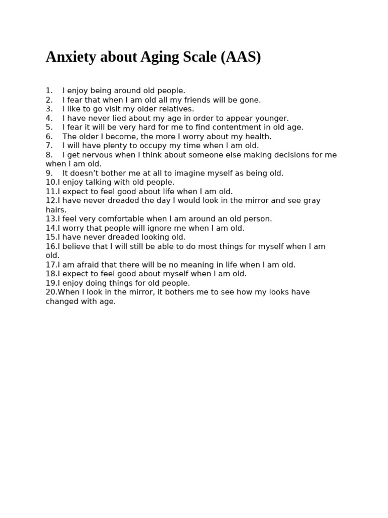 Aging Anxiety Assessment Scale | PDF